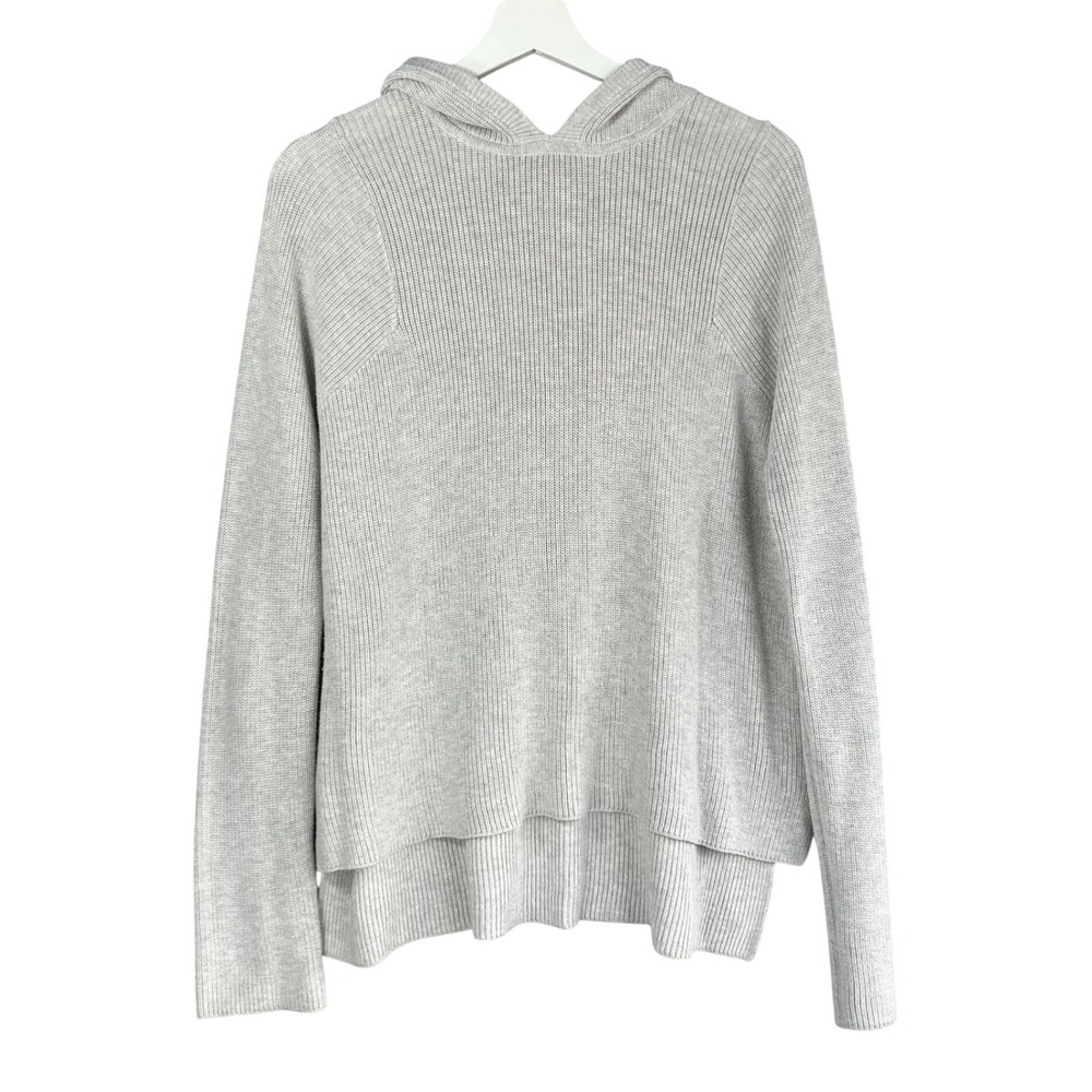 Athleta Womens Small Gray Ribbed Pima Cotton Silk Blend Knit Hoodie Sweater
